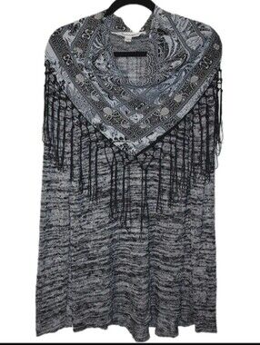 Tantrums Longsleeve Marled Yarn Sweater Removable Fringe Scarf Sz Large Women's